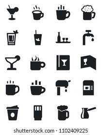 Set of vector isolated black icon - coffee machine vector, water supply, alcohol, wine card, drink, cocktail, phyto bar, beer, turkish