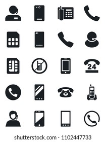Set of vector isolated black icon - phone vector, no mobile, office, 24 hours, support, cell, back, call, sim