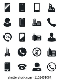 Set of vector isolated black icon - phone vector, no mobile, office, 24 hours, support, cell, radio, back, call