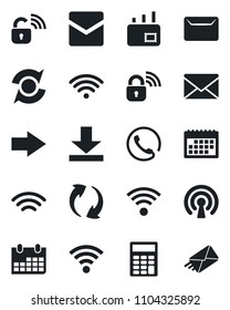 Set of vector isolated black icon - right arrow vector, mail, calendar, update, download, wireless, calculator, phone, lock