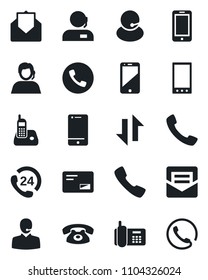 Set of vector isolated black icon - phone vector, mobile, office, 24 hours, support, cell, radio, mail, call, data exchange