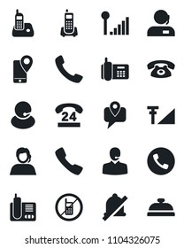 Set of vector isolated black icon - phone vector, no mobile, office, 24 hours, support, tracking, radio, call, mute, cellular signal, reception