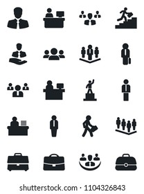 Set of vector isolated black icon - manager vector, pedestal, team, place, client, case, company, desk, career ladder, group