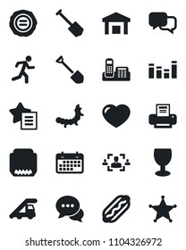 Set of vector isolated black icon - ladder car vector, job, stamp, caterpillar, run, term, fragile, warehouse, equalizer, dialog, favorites list, heart, hdmi, hr, office phone, printer, hot dog