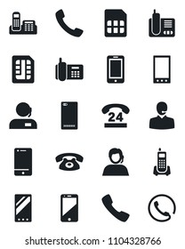 Set of vector isolated black icon - mobile phone vector, office, 24 hours, support, cell, radio, back, call, sim