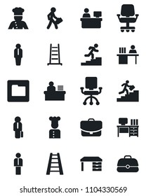 Set of vector isolated black icon - manager vector, desk, place, ladder, folder, career, cook, office chair, case