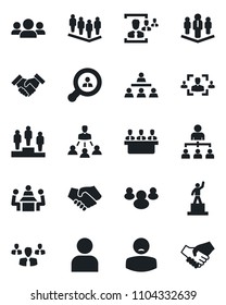 Set of vector isolated black icon - hierarchy vector, pedestal, team, patient, group, user, hr, meeting, handshake, company, client search