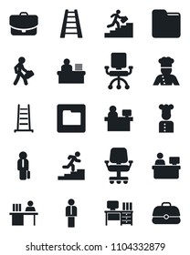 Set of vector isolated black icon - manager vector, desk, place, ladder, folder, career, cook, office chair, case
