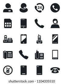 Set of vector isolated black icon - phone vector, no mobile, office, 24 hours, support, cell, radio, back, call, sim