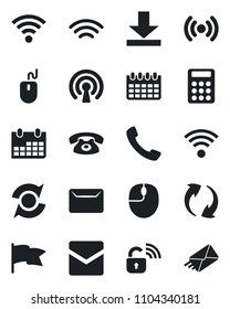 Set of vector isolated black icon - mouse vector, calendar, call, update, mail, download, wireless, calculator, phone, lock, flag