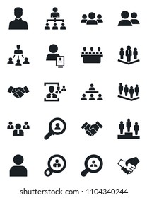 Set of vector isolated black icon - handshake vector, hierarchy, pedestal, team, patient, group, user, hr, meeting, company, client search, consumer