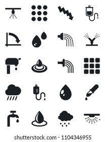 Set of vector isolated black icon - crisis graph vector, watering, water drop, rain, dropper, menu, supply, irrigation, sprinkler