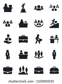 Set of vector isolated black icon - manager vector, pedestal, team, place, client, case, company, desk, career ladder, group