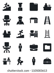 Set of vector isolated black icon - manager vector, desk, place, ladder, folder, career, cook, office chair, case