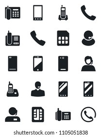 Set of vector isolated black icon - mobile phone vector, office, support, cell, radio, back, call, sim