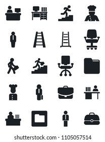 Set of vector isolated black icon - manager vector, desk, place, ladder, folder, career, cook, office chair, case
