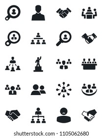 Set of vector isolated black icon - handshake vector, hierarchy, pedestal, team, patient, group, user, company, meeting, client search, consumer