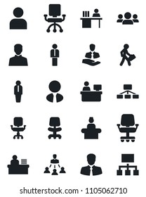 Set of vector isolated black icon - reception vector, manager, office chair, place, client, user, desk, hierarchy, estate agent, group