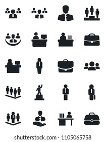 Set of vector isolated black icon - manager vector, pedestal, team, place, client, case, company, desk, group