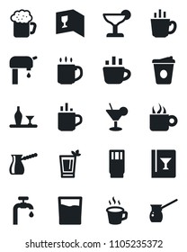 Set of vector isolated black icon - hot cup vector, coffee, water supply, alcohol, wine card, drink, cocktail, phyto bar, beer, turkish