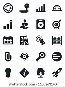 Set of vector isolated black icon - luggage storage vector, growth statistic, office binder, bulb, tree, greenhouse, heart diagnostic, client, heavy scales, network, touch screen, speaker, eye id
