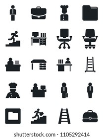 Set of vector isolated black icon - manager vector, desk, place, ladder, folder, career, cook, office chair, case