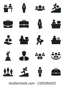 Set of vector isolated black icon - manager vector, pedestal, team, place, client, case, company, desk, career ladder, group