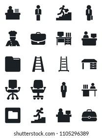 Set of vector isolated black icon - manager vector, desk, place, ladder, folder, career, cook, office chair, case