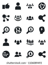 Set of vector isolated black icon - team vector, brainstorm, network, share, group, finger up, user, company, client search, consumer, social media