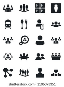 Set of vector isolated black icon - spoon and fork vector, train, male, checkroom, team, meeting, patient, group, user, hr, company, consumer search, social media, hierarchy