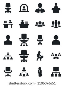 Set of vector isolated black icon - reception vector, office chair, client, user, manager desk, hierarchy, company, group