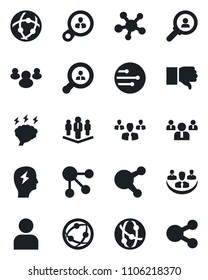 Set of vector isolated black icon - team vector, brainstorm, network, share, group, finger down, user, company, client search, consumer, social media