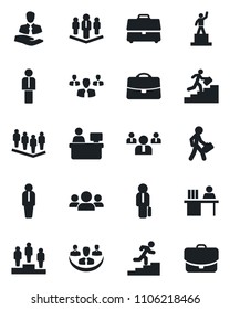 Set of vector isolated black icon - manager vector, pedestal, team, place, client, case, company, desk, career ladder, group