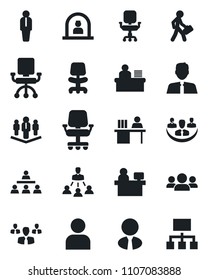 Set of vector isolated black icon - reception vector, manager, office chair, place, user, company, desk, hierarchy, estate agent, group