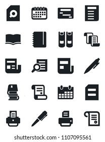 Set of vector isolated black icon - contract vector, book, document search, pen, notepad, calendar, printer, news, schedule