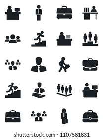 Set of vector isolated black icon - manager vector, pedestal, team, place, client, case, desk, career ladder, group