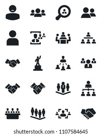 Set of vector isolated black icon - handshake vector, hierarchy, pedestal, team, patient, group, user, hr, meeting, company, client search