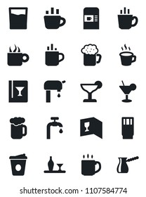 Set of vector isolated black icon - hot cup vector, coffee machine, water supply, alcohol, wine card, drink, cocktail, beer, turkish