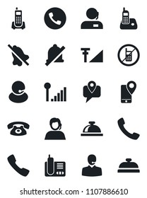 Set of vector isolated black icon - phone vector, no mobile, reception bell, office, support, tracking, radio, call, mute, cellular signal