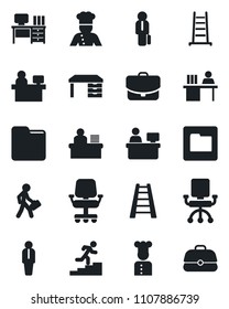 Set of vector isolated black icon - manager vector, desk, place, ladder, folder, career, cook, office chair, case