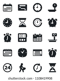 Set of vector isolated black icon - 24 around vector, alarm clock, calendar, heavy scales, stopwatch, manager, schedule, sand