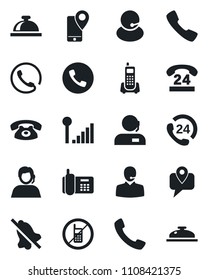 Set of vector isolated black icon - phone vector, no mobile, reception bell, office, 24 hours, support, tracking, call, mute, cellular signal