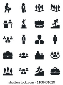 Set of vector isolated black icon - manager vector, pedestal, team, client, case, company, desk, career ladder, group