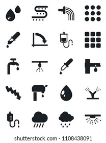 Set of vector isolated black icon - crisis graph vector, watering, water drop, rain, drip irrigation, dropper, menu, supply, sprinkler