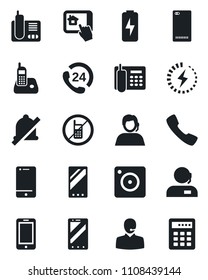 Set of vector isolated black icon - no mobile vector, phone, 24 hours, support, cell, radio, back, call, camera, mute, charge, office, home control app, combination lock