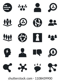 Set of vector isolated black icon - female vector, team, brainstorm, network, share, group, finger down, user, company, client search, consumer, social media