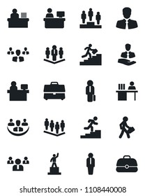 Set of vector isolated black icon - manager vector, pedestal, team, place, client, case, company, desk, career ladder, group