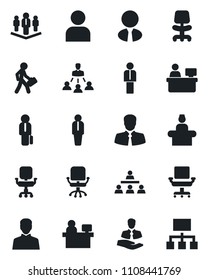 Set of vector isolated black icon - reception vector, manager, office chair, place, client, user, hierarchy, company, estate agent