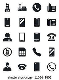 Set of vector isolated black icon - phone vector, no mobile, office, 24 hours, cell, radio, back, call, sim, support