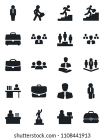 Set of vector isolated black icon - manager vector, pedestal, team, place, client, case, desk, career ladder, company, group